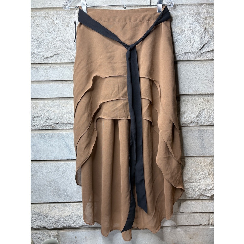 Mint Green Brown‎ High Low Tiered Ruffle Skirt with Black Tie Belt Size M